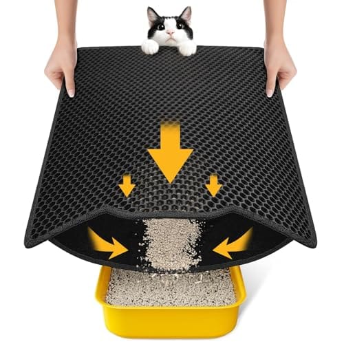 Conlun Katzenklo Matte, 58x40cm Waben Katzenstreu Matte, Wasserdicht, Urinfest Katzenmatte Katzenklo, Waschbar, Rutschfeste Katzenmatte, Schwarz, 2317
