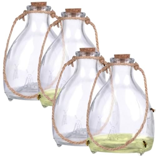 4 St&uuml;ck Oramics Wespenfalle aus Glas zum Aufh&auml;ngen und Stellen &ndash; Lebendfalle f&uuml;r Wespen und Hornissen mit Seil und Korken &ndash; Wespenf&auml;nger f&uuml;r drau&szlig;en &ndash; Wespenabwehr f&uuml;r Balkon, Garten und Terrasse