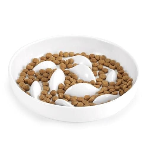 IDOGCHEW Anti Schling Napf Keramik, Antischlingnapf Katze mit Hohen R&auml;ndern gegen Herausfallen und Einfach zu Reinigen, Slow Feeder f&uuml;r Katzen und Kleine Hunde, Weiss