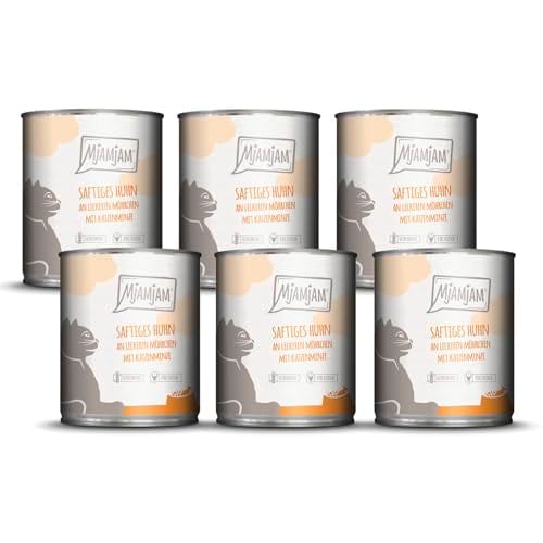 MjAMjAM - Premium Nassfutter f&uuml;r Katzen - saftiges Huhn an leckeren M&ouml;hrchen, 6er Pack (6 x 800 g), getreidefrei mit extra viel Fleisch