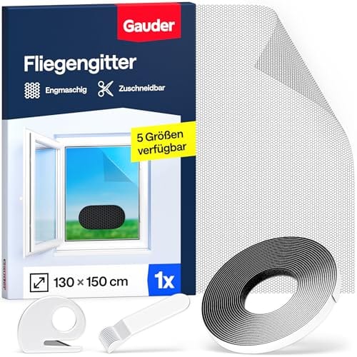 GAUDER Fliegengitter f&uuml;r Fenster - Insektenschutz ohne Bohren - Fliegengitter mit Klettband - Fliegennetz aus Polyester - M&uuml;ckennetz & Moskitonetz f&uuml;r Fenster (130 x 150 cm - schwarz)