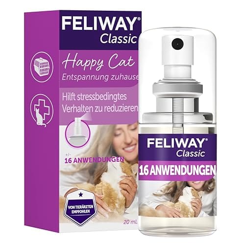 FELIWAY Classic Spray | Pheromone Katzen | 20 ml Spray gegen Stress | F&uuml;r mehr Entspannung beim Autofahren | F&uuml;r Zuhause und auf Reisen | 16 Anwendungen | von Tier&auml;rzten empfohlen, klinisch getestet